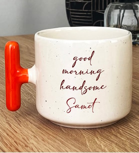 Kişiye Özel Good Morning Handsome Hediye T Kupa Bardak Sevgiliye Hediye (Turuncu)
