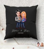 BK Gift Kişiye Özel Sevgililer Karikatürlü Premium Kumaş Siyah Kırlent Yastık, Ev Hediyesi, Ev Dekorasyonu, Kişiselleştirilmiş Yastık, Dekoratif Hediye (Model 15)