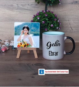 Gelin Fotoğraflı Dekoratif Taş, Kupa Bardak Beyaz Hediye (Model 9)