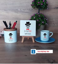 En Cool Baba Hediye Seti Dekoratif Taş, Kalemlik, Ahşap Altlıklı Türk Kahvesi Fincanı Hediye Babaya Hediye (Model 5)