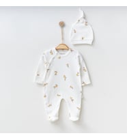 BabyŞen Zeytin Desenli Kız & Erkek Bebek Zıbın, Tulum, Body %100 Organik Pamuk 0/3 - 3/6 Ay (Beyaz)