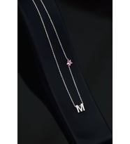 925 Ayar Gümüş Zirkon Taşlı Pembe Yıldız Sallantılı Harf Kolye (Rodyum)