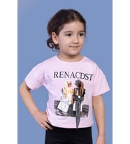 Toontoy Kız Çocuk Dijital Baskılı Arkası Detaylı Tişört (Açık Pembe)