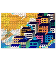 Cakapuzzle Renkli Gökdelenler ve Bulutlar  Puzzle Yapboz MDF (Ahşap) (500 Parça)