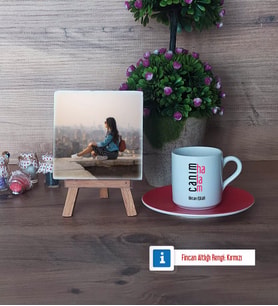 Halaya Hediye Fotoğraflı Dekoratif Taş, Ahşap Altlıklı Türk Kahvesi Fincanı Hediye (Model 3)