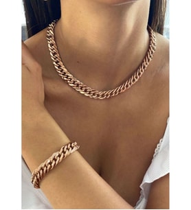 2 Renk Seçenekli Kalın Küba Zincir %100 Çelik Kolye Ve Bileklik Set (Rose)