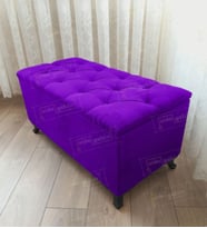 Lüks Sandıklı Kapitoneli Ayakucu Puf Bench 110 cm Siyah Ayak (Lila)