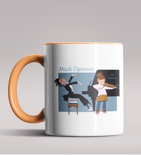 Kişiye Özel Müzik Öğretmeni Tasarımlı Siyah Renk Kupa Bardak 3 (Turuncu)