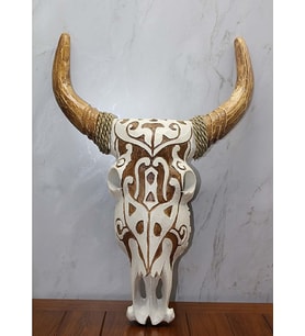 Ahşap Duvara Asmalı Bufalo Kafası (Bej)