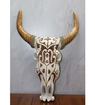 Ahşap Duvara Asmalı Bufalo Kafası (Bej)