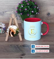Baş Harf ve İsim Soyisim Kupa Bardak Beyaz ve Fotoğraflı Ahşap Anahtarlık Hediye (Model 2)