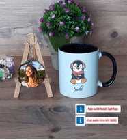 Tatlı Penguen Kupa Bardak Beyaz ve Fotoğraflı Ahşap Anahtarlık Hediye (Model 11)