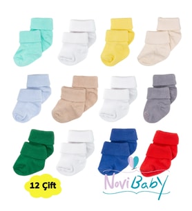 Novibaby 12'li Bambu Yenidoğan Bebek Çorap - Kız Erkek Bebek Çorabı (Yeşil)