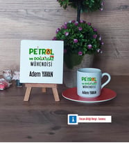 Petrol ve Doğalgaz Mühendisi Dekoratif Taş, Türk Kahvesi Fincanı Kırmızı İsme Özel Hediye (Model 6)