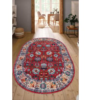 Dijital Baskılı Kaymaz Taban Yıkanabilir Oval Salon Halısı Mutfak Halısı Yolluk NDO-HT-862 (Bordo)