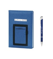 Kişiye Özel İsimli Hediyelik Cepli Tarihsiz Kanguru Ajanda Kalem ve Defter Seti (Mavi)