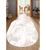 Dijital Baskılı Kaymaz Taban Yıkanabilir Oval Salon Halısı Mutfak Halısı Yolluk NDO-HT-201 (Krem)