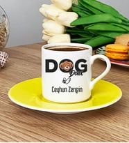 Kişiye Özel Dog Dad Türk Kahvesi Fincanı Köpek Babası (Sarı)