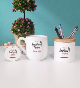 İngilizce Öğretmeni Kupa Bardak Kırmızı Kalemlik ve Anahtarlık (Model 9)