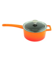 Lava Döküm Yuvarlak Sos Tenceresi Cam kapaklı, Metal Saplı. Glaze Serisi Çap(Ø16 cm. (Turuncu)