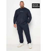 Erkek Orta Brooklyn Baskılı Büyük Beden İnce Bisiklet Yaka Swatshırt SPR25BSW60 (Lacivert)