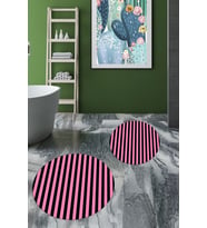 EVDEYA Dijital Yıkanabilir Çizgili Modern İkili Banyo Paspas Yuvarlak Klozet Takımı, YKLOZET-50-KIRMIZI, (Pembe)