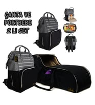 Portbebe Ana Kucağı Puset Bebek Taşıma + Anne Bebek Bakım Çantası 2 li Set (Vizon - Siyah)