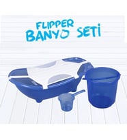 Flipper Bebek Banyo Küvet Seti - Bebek Banyo Küveti - 5 Parça - Sünger ve File Hediyeli (Açık Mavi)