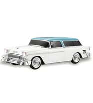 Megamus WS-1955 Chevrolet araba şekilli kablosuz BT hoparlör TF USB FM Handsfree TWS LED şarj edilebilir (Beyaz)