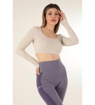DoReMi Seamless Straplez Uzun Kollu Fitilli Büstiyer (Taş)
