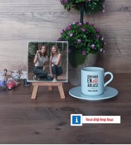 Ablaya Hediye Fotoğraflı Dekoratif Taş, Ahşap Altlıklı Türk Kahvesi Fincanı Hediye (Model 2)