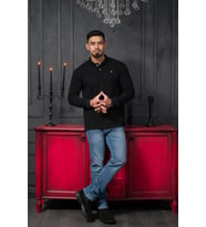 San&Fa Regular Fit Polo Yaka Uzun Kol Pamuklu Baharlık Sweatshirt (Siyah)