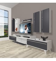 Decoraktiv Ekoflex 8d Mdf Retro Tv Ünitesi Tv Sehpası (Beyaz - Antrasit)