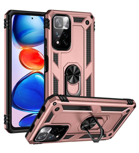Xiaomi Redmi Note 11 Pro Plus 5G Uyumlu Kılıf Standlı Manyetik Yüzüklü Military Magnetic Ring Polycarbonate and TPU Case (Pudra)