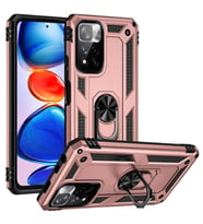 Xiaomi Redmi Note 11 Pro Plus 5G Uyumlu Kılıf Standlı Manyetik Yüzüklü Military Magnetic Ring Polycarbonate and TPU Case (Pudra)