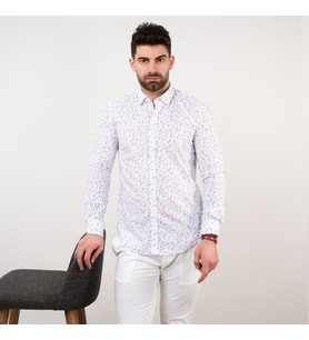 ECER SLİMFİT DESENLİ YAZLIK ERKEK GÖMLEK (Kırmızı)
