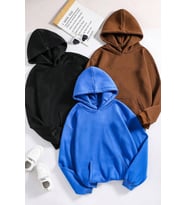 Unisex Düz 3' Lü Baskısız Kapüşonlu Oversize Sweatshirt (Mavi)