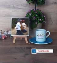 Anneye Hediye Fotoğraflı Dekoratif Taş, Ahşap Altlıklı Türk Kahvesi Fincanı Hediye (Model 5)