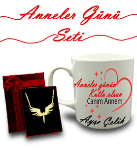 Anneler Gününe Özel Kişiye Özel Kupa & Mikail Melek Kolye Hediye Seti (Model 2)
