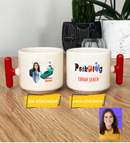 Kişiye Özel Karikatürlü Psikolog Hediye T Kupa Bardak Kadın Psikologa Tıp Bayramı Hediyesi (Kırmızı)