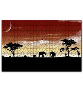 Cakapuzzle Afrika Yaban Hayatı Silüet Kompozisyon Puzzle Yapboz MDF (Ahşap) (1000 Parça)