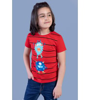 Toontoy Erkek Çocuk Çizgili Canavar Baskılı Tişört (Kırmızı)