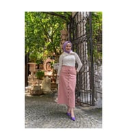 Boydan Düğmeli Gabardin Etek (Pudra)