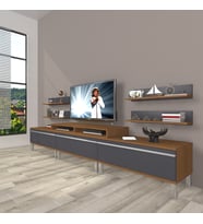 Decoraktiv Ekoflex 270r Mdf Krom Ayaklı Tv Ünitesi Tv Sehpası (Antrasit - Ceviz)
