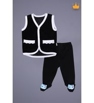 Babyhola Kadife Yelek Patikli Pantolon Unisex Bebek 2'li Set Siyah (İndigo)
