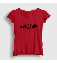 Presmono Kadın Beyaz Evolution Evrim Motorsiklet Yarış Motoru T-Shirt 442008tt (Kırmızı)