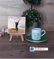 Uçak Mühendisi Fotoğraflı Dekoratif Taş, Ahşap Altlıklı Türk Kahvesi Fincanı Hediye (Model 9)