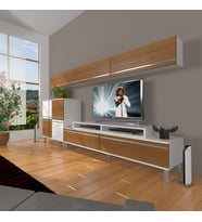 Decoraktiv Ekoflex 8 Mdf Krom Ayaklı Tv Ünitesi Tv Sehpası (Beyaz - Ceviz)