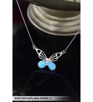 Papatya Silver 925 Ayar Gümüş Opal Taşlı Kelebek Kolye (Rodyum)