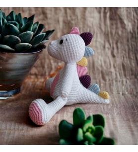 Dino Amigurumi El Örgüsü Organik Oyuncak Uyku Arkadaşı (Beyaz)